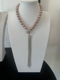 Mauve pearl diamond lariat